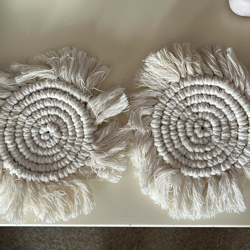 Two woven coasters so cute for your cup of coffee or tea.💛💛